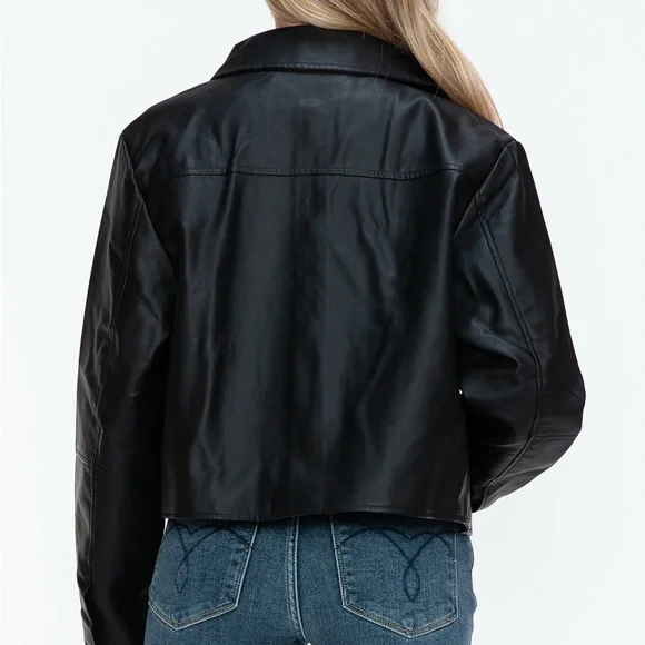 Snobbish Snap Down Long Sleeve PU Leather Jacket - Picture 3 of 12